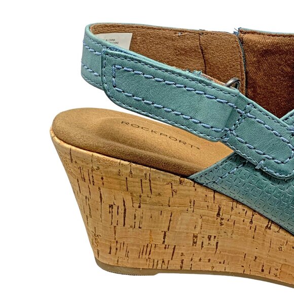 Rockport Cascade Blue Leather Strappy Slingback Zip Wedge Sandals NEW!! - Picture 6 of 13